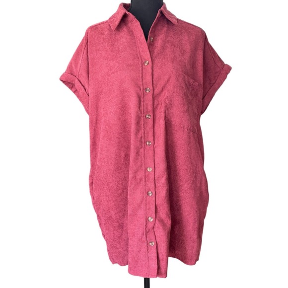 entro Dresses & Skirts - Entro Button Front Shirt Dress Womens S Red Collared Pocket Boho Casual Indie‎